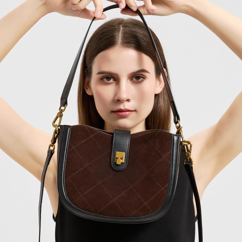 Genuine leather Saddle Bag for Women, High-end Feel; Cowhide Underarm Bag, Stylish Single-shoulder Crossbody Bag