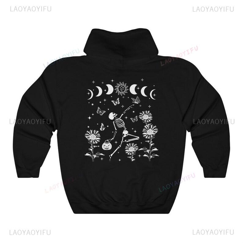 

Худи со скелетом Хэллоуин Танцующий скелет Готика Жуткий свитшот Череп Ведьма Фейрикор Теплая одежда Унисекс Пуловер Y2k Подарок 3XL