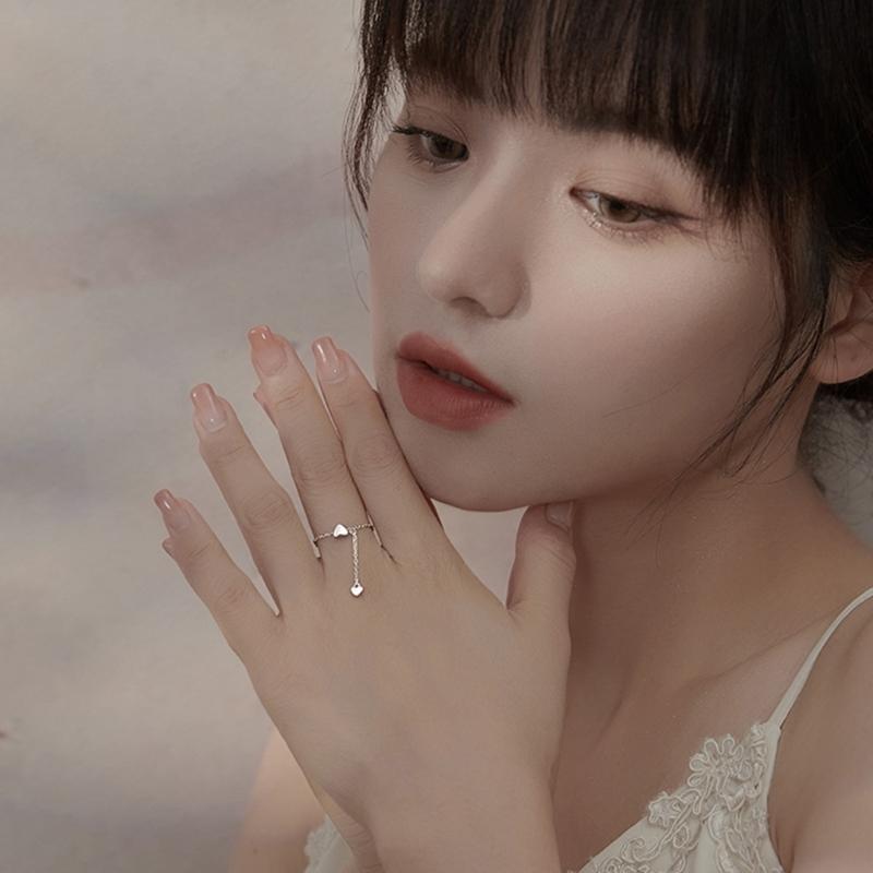Einfache Herz Quaste Verstellbare Ringe Silberfarbe Kette Anhänger Ring Romantische Kreisringe Frauen Mädchen Fingerschmuck