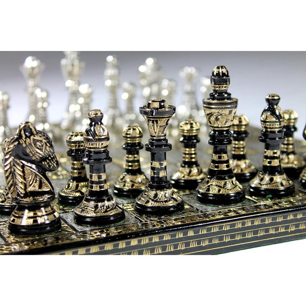 Collectible Complete Brass Chess Game Board Set With 100% Brass Chess Pieces Chessman Coins Pawns,for Adult