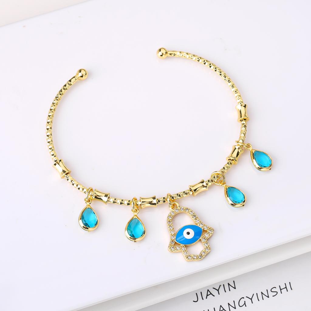 Hot-selling Gold-Plated Palm-Shaped Zircon Evil Eye Candy Bracelet for Men Women Classic Holiday Prayer Jewelry Party Gift