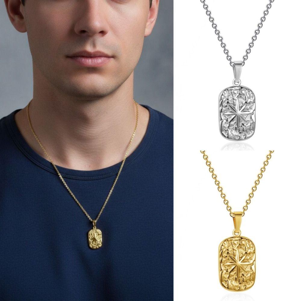 Non Fading Compass Pendant Necklace Silver Color Geometric Pendant Necklace  for Men Women