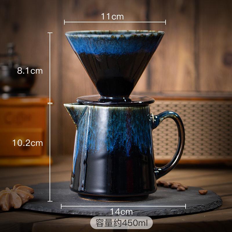 Kreatives Keramik Handaufguss Kaffeekannen-Set Ofengedreht Retro Kaffeefiltertasse Kaffeefilter Sharing-Kanne Heimdekoration