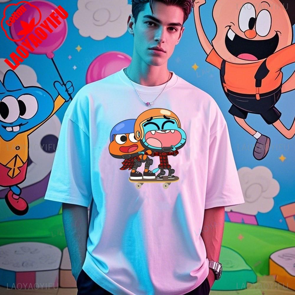 The Amazing World of Gumball Gumball and Darwin Summer Unisex Loose Harajuku Breathable Camisetas High Quality Loose T Shirt