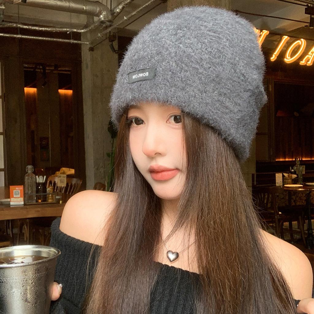 Korean Plush Knitted Woolen Hat for Women New Autumn and Winter Warm and Face Friendly Small and Large Head Circumference Cold Proof Baotou Hat