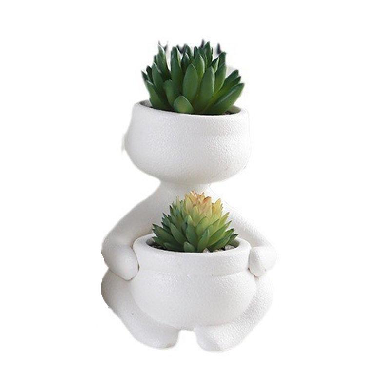 Nordisk Suckulent Keramik Liten Blomkruka Kontorsskrivbord Söt Dekoration Imitation Karaktär Grön Växt Krukväxt Vas Blomkruka