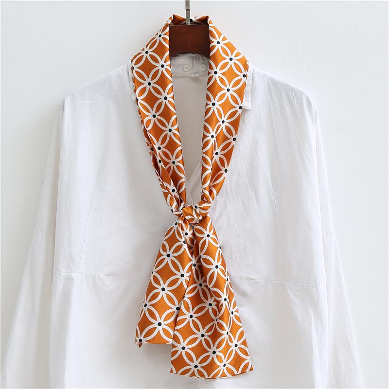 Thin and narrow long silk scarf Double-layer double-sided scarf Simulation silk female Korean version fashionable versatile decorative scarf literary