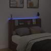 Headboard with Storage and LED Lighting Brown Oak Wood Material