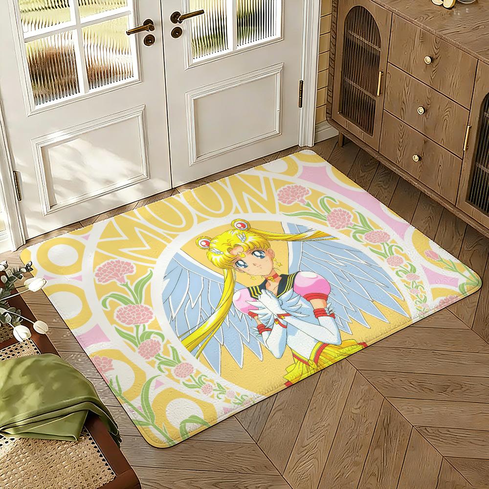 Cartoon Anime Girl Sailors Moons Floor Mat Soft Thickened Absorbent Non-Slip Bedroom Living Room Door Mat Home Flannel Rugs
