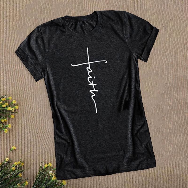 Dames T-shirt met korte mouwen, zomer, met geloofsletterprint, grafisch T-shirt, blouse, mode, in zacht en comfortabel materiaal