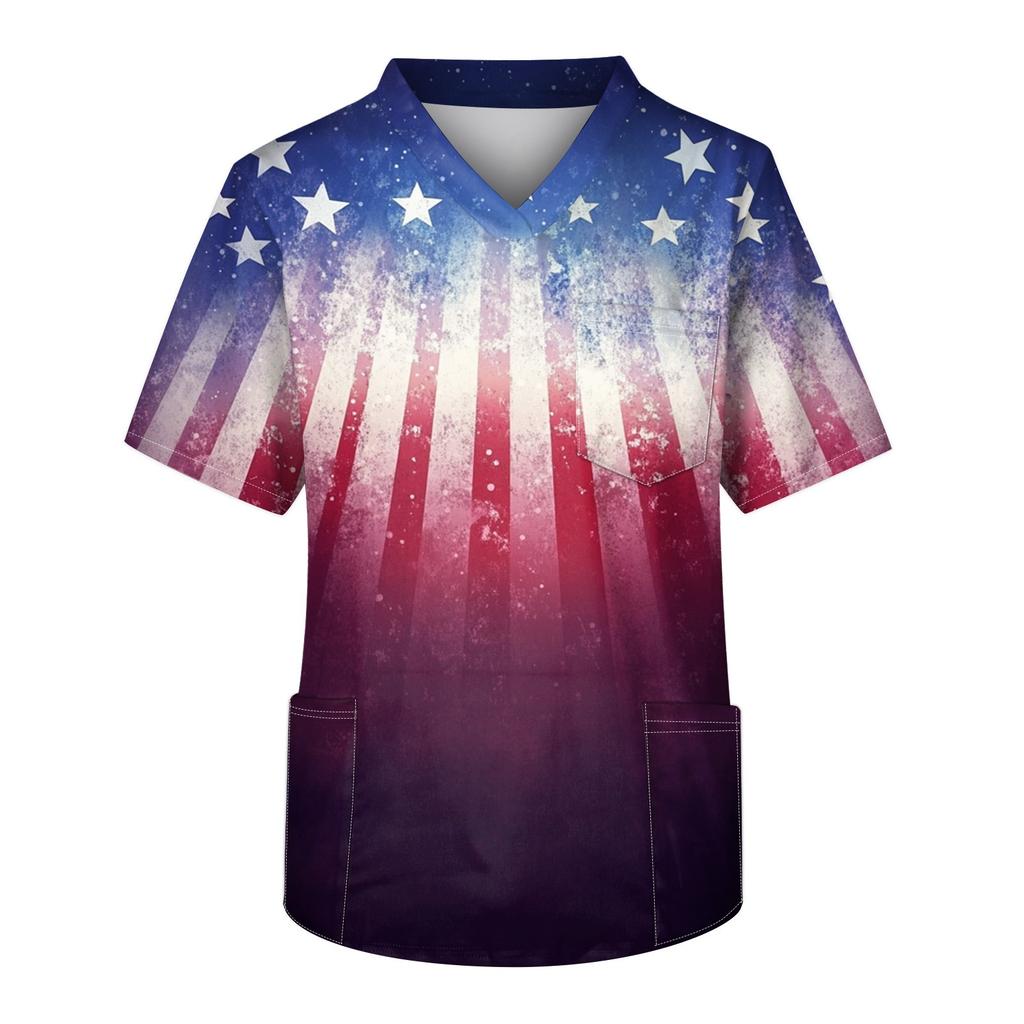 Men's Short Sleeve V-Neck Print Chest Pocket Care Top