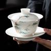 Hand-Painted Suet Jade Hover Lid Bowl Teacup Single Ceramic Suspension Sancai Tea Bowl White Tea Bubble Tea Bowl Tea Set
