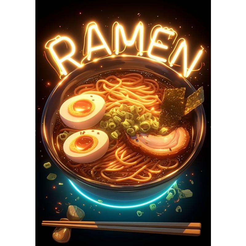 Neon Style Ramen Japanese Food Noodles Eggs Art Poster Canvas Painting Wall Prints Picture for Living Room Home Decor
