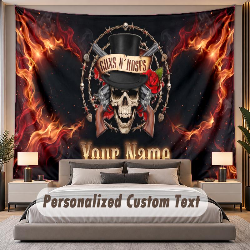 Custom Name Text Tapestry Guns N’ Roses Personalized Polyester Wall Tapestry For Bedroom And Room