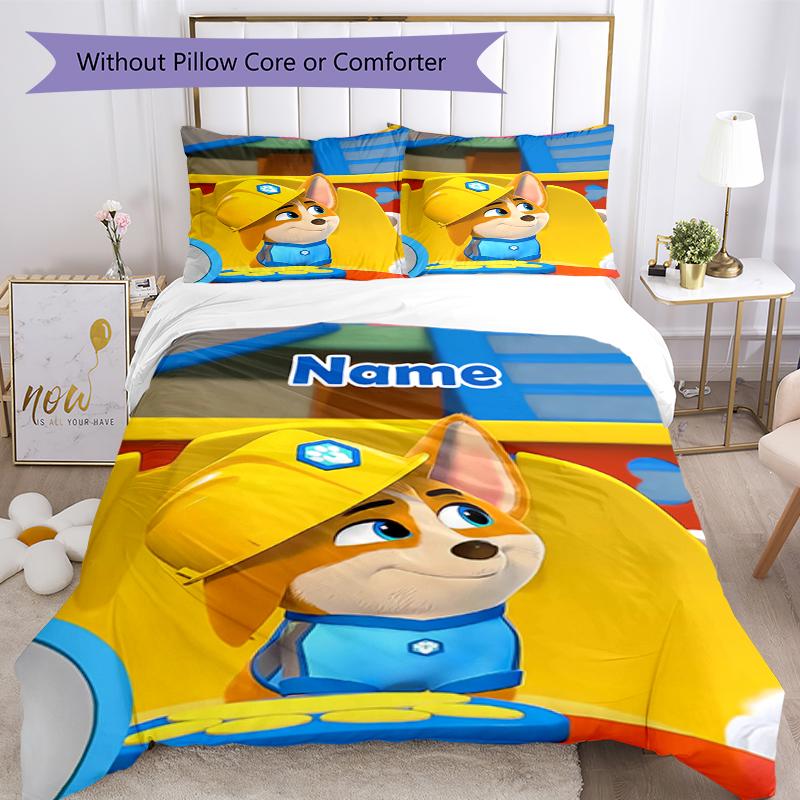 3pcs Custom Name Pupstruction Bedding Set Duvet Cover Closure Includes 1 Duvet Cover & 2 Pillowcases, Soft and Comfortable for All Seasons.