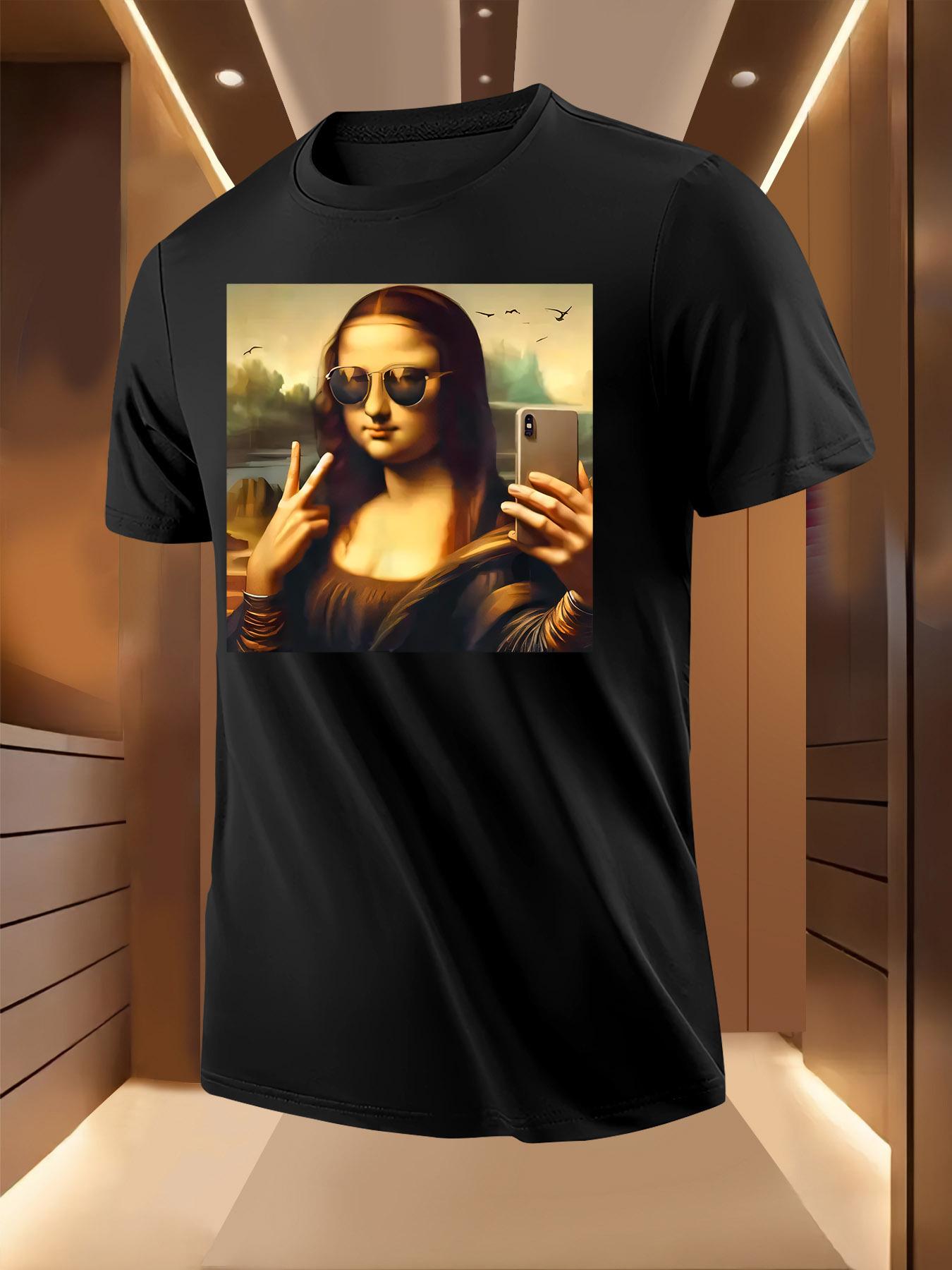 Modern Mona Lisa Selfie Print Tshirt - Breathable Lightwe... XXXL