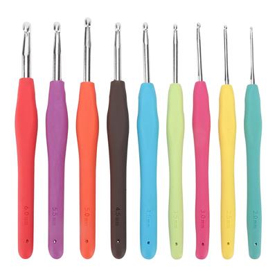 9Pcs Crochet Hooks 2mm‑6mm Ergonomic TPR Soft Handle Aluminum Hooks Needles for Arthritic Hands