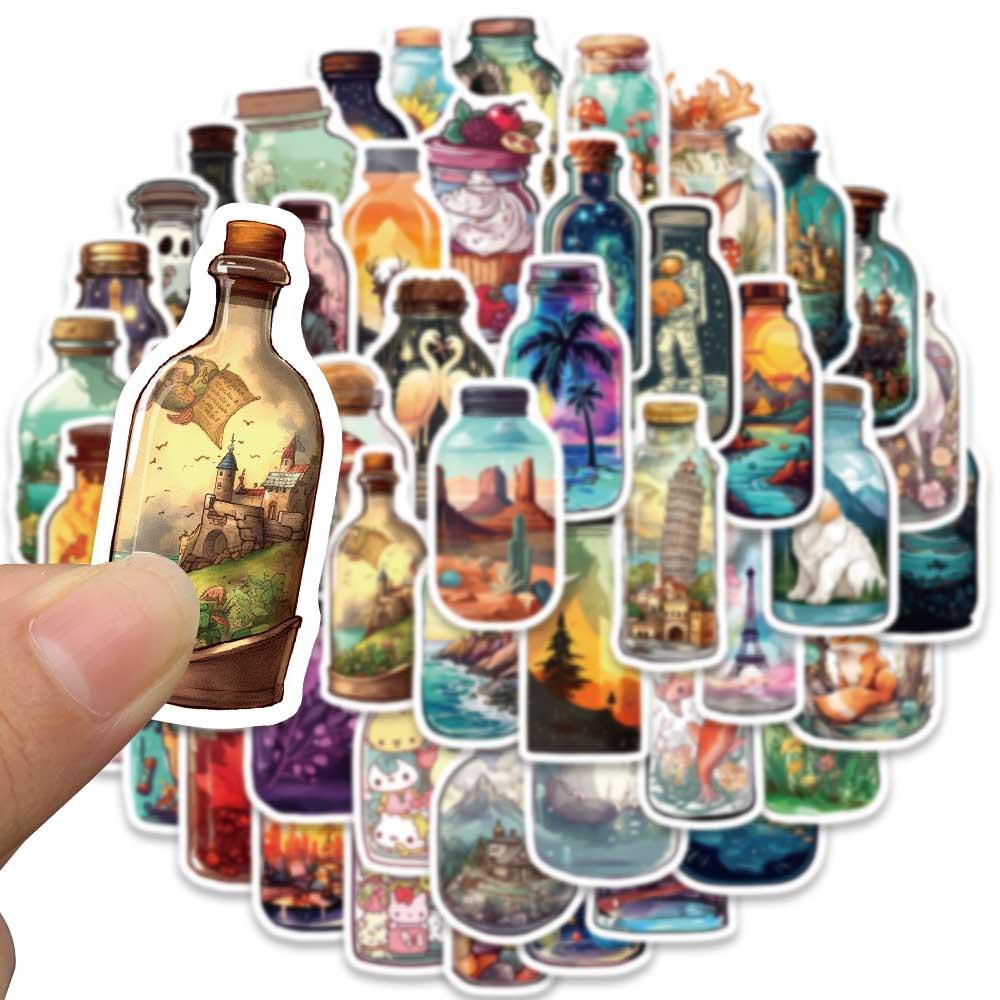 50pcs Beautiful Art Glass Bottle World Stickers Mushroom Forest Graffiti Stickers for DIY Luggage Laptop Motorcycle Bicycle S