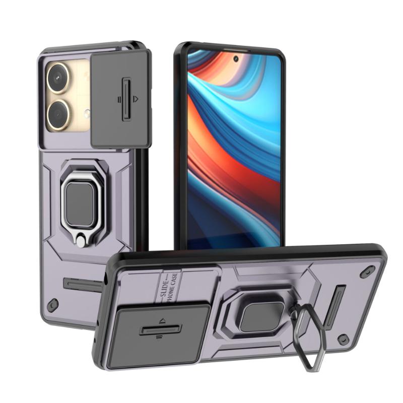 For Xiaomi Redmi Note 13R Pro 5g Back Cover Shockproof Armor Case Slide Camera Lens Protect Magnetic Stand Holder Phone Cases