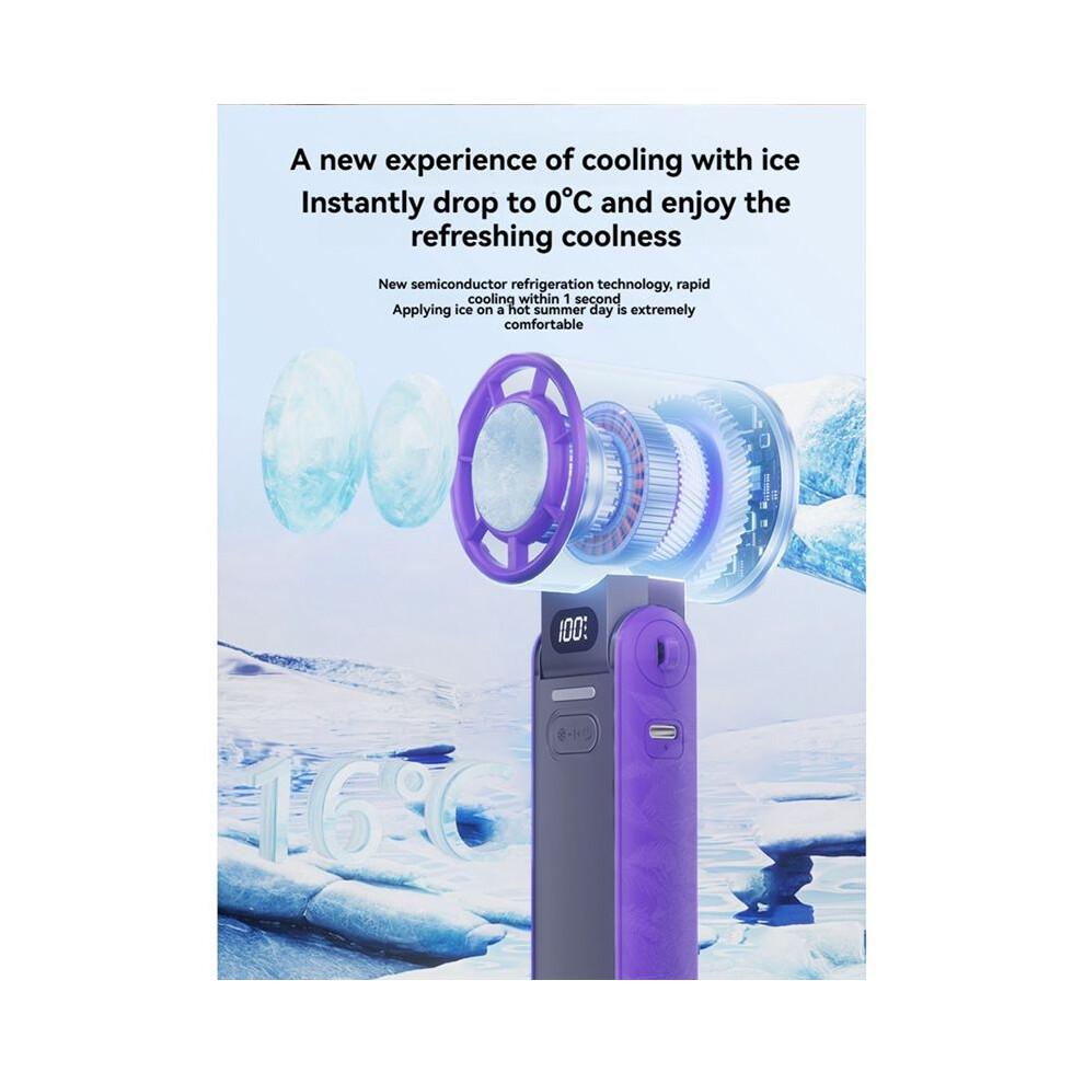Portable Air Cooling Turbo Fan 3600mAh 100 Wind Speeds Adjustable Outdoor Foldable Handheld Fan with Lanyard White