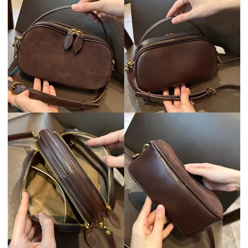 Sac à Bandoulière en Cuir Véritable Daim de Vache pour Femmes Sac Bandoulière Polyvalent en Cuir de Vache Souple Tendance Luxe Designer Féminin
