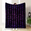 Purple Norse Rune Symbols On Black Background Patterned Flannel Blanket Perfect for the Bedroom Living Room, Sofa, or a Little Nap