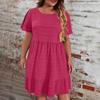 Ladies' Large Size Casual And Fashionable Color Dress, Loose Short Sleeved Waist Cinched Dress