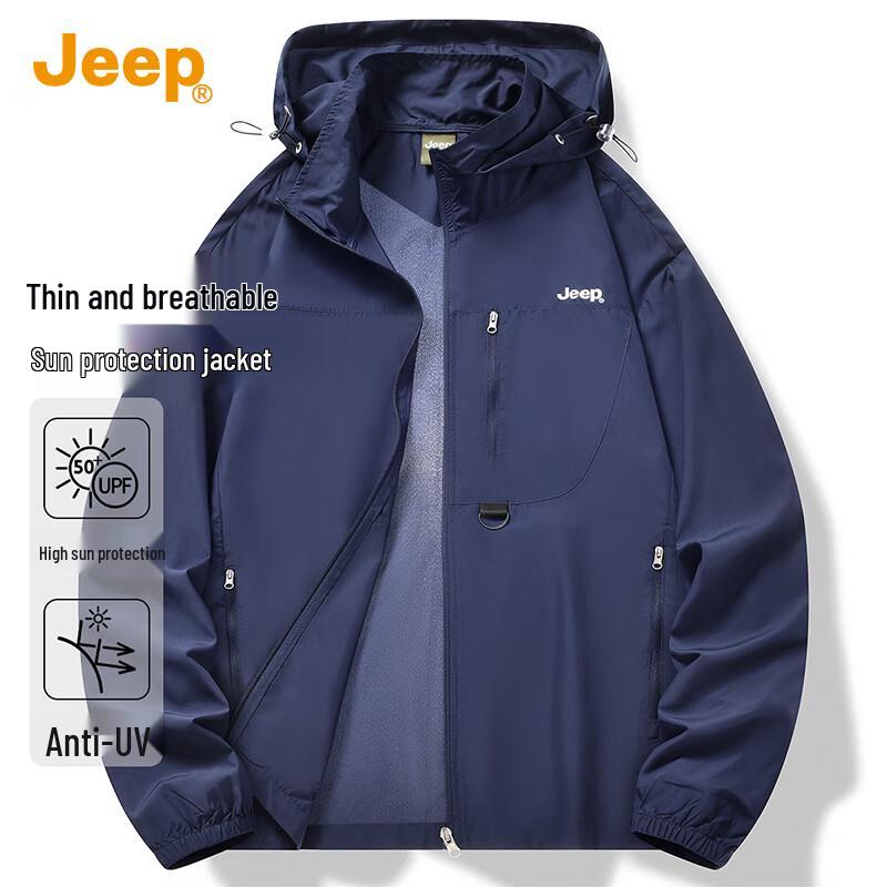 JEEP Men s UPF50+ UV Protection Thin Hooded Sun Jacket M