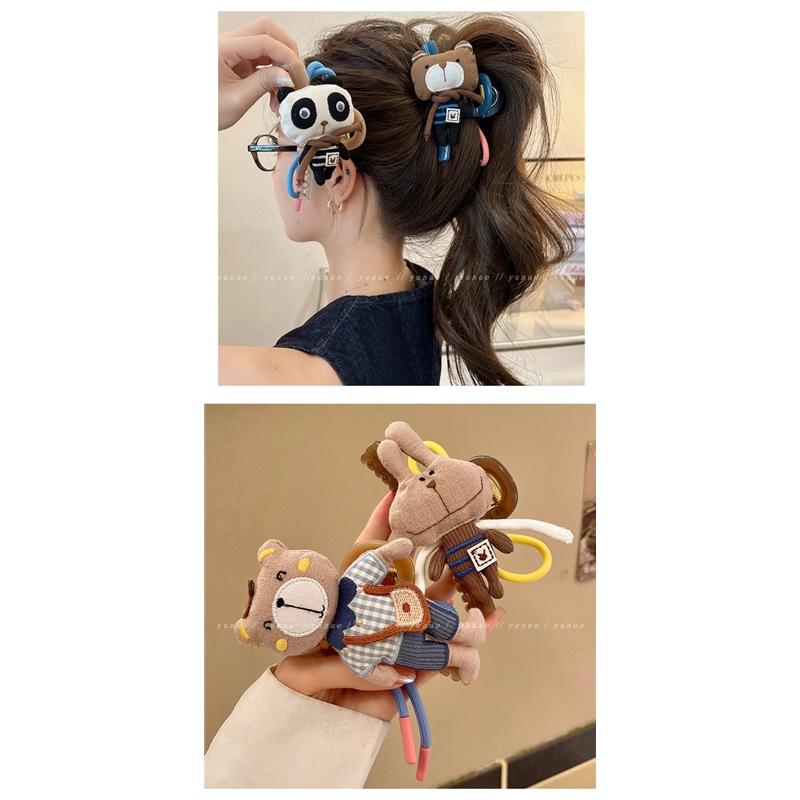 Cute Bear Double Sided Hair Claw Bow Shark Clip Elegant Back Head Hair Accessories
