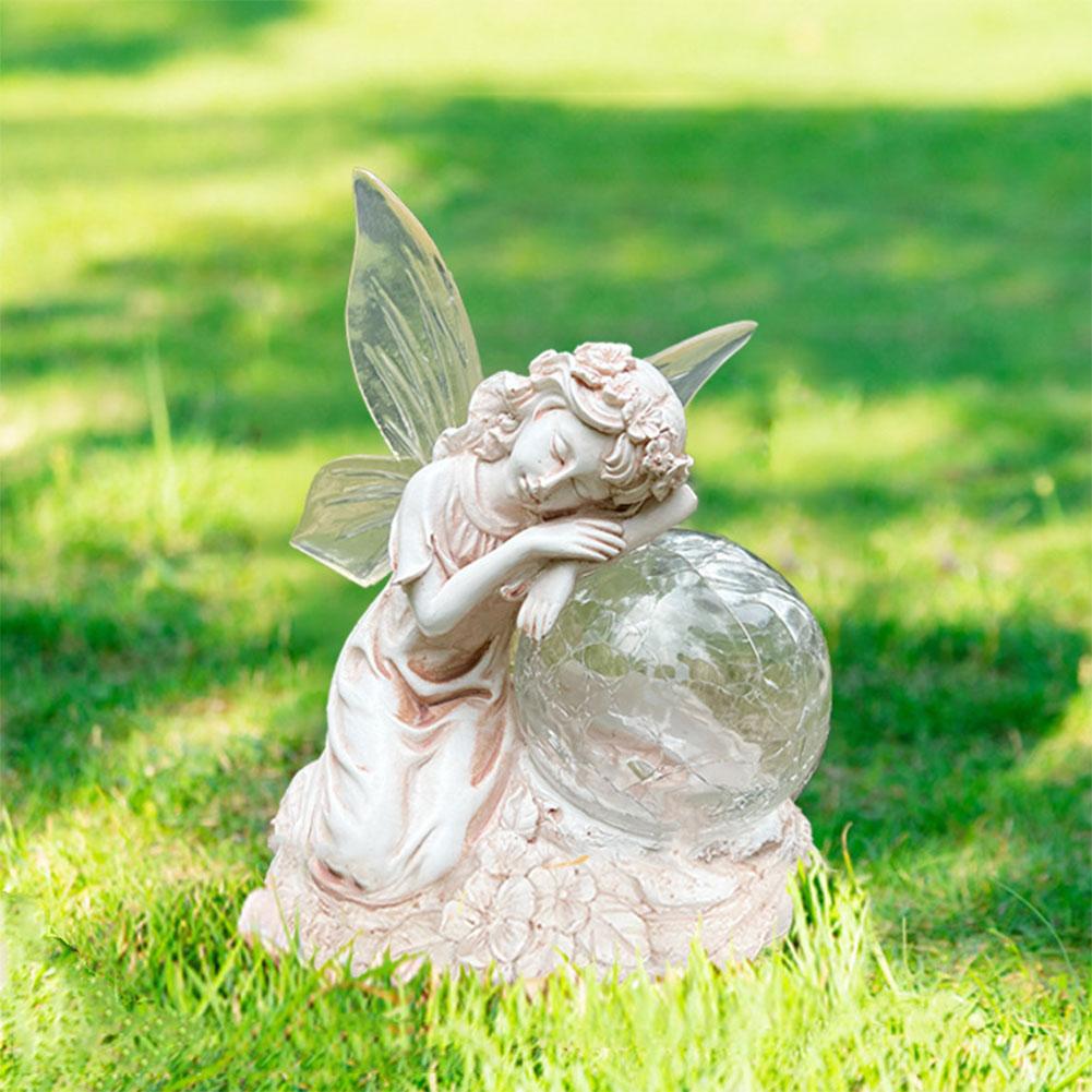 Solarbetriebene Engelsstatue, Lichtskulptur, Gartenleuchte, dekorative Feenstatue für den Außenbereich, wasserdichtes Kunstharz, Gartendekoration