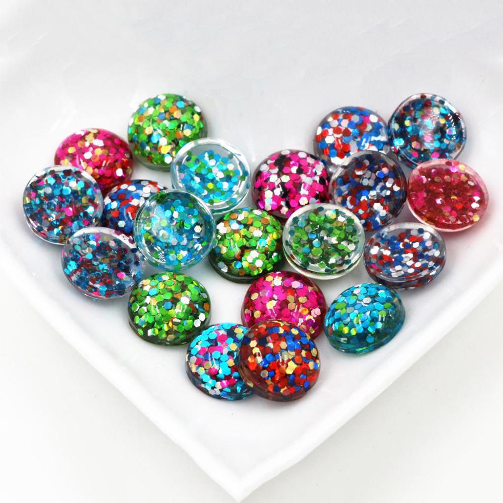 40pcs 12mm Resin Cabochons Dome Sequin Build-in DIY Jewelry Making Accessories Findings for Necklace Earrings