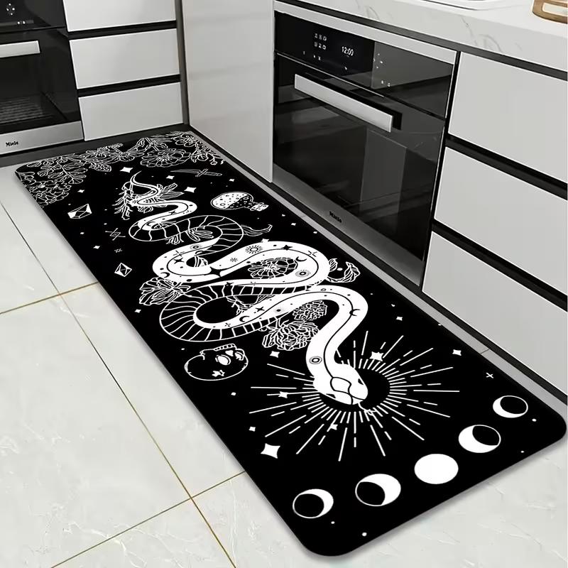 Mystical Moon Snake Kitchen Runner Rug Gothic Moon Phase Witchy Floor Mat Soft Non-Slip Boho Home Decor Carpet for Bedside 40X120CM