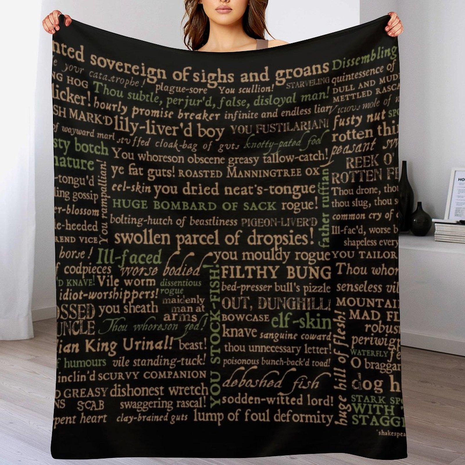 Shakespeare Insults Dark - Revised Edition (by incognita) Throw Blanket Ultra Soft Flannel Fleece Blanket for All Seasons 75X95CM