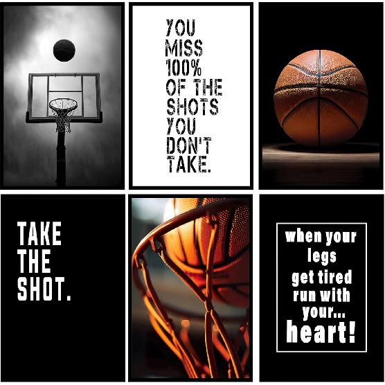 Basketball Canvas Wall Art Pirational Sport Theme Painting Picture Wall Decor Black White Basketball Motivational Quotes Poster Print Artwork for