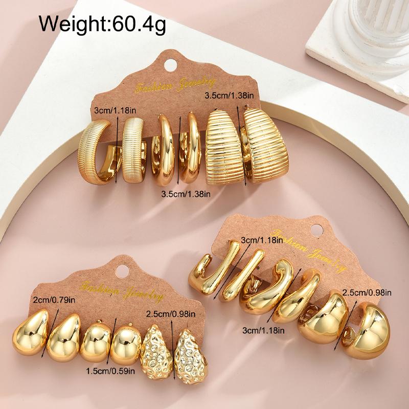 18Pcs/Set Vintage Punk Waterdrop Hoop Earring for Women Fashion Gold Silver Exaggerated CCB Earring Daily Wear Jewelry New