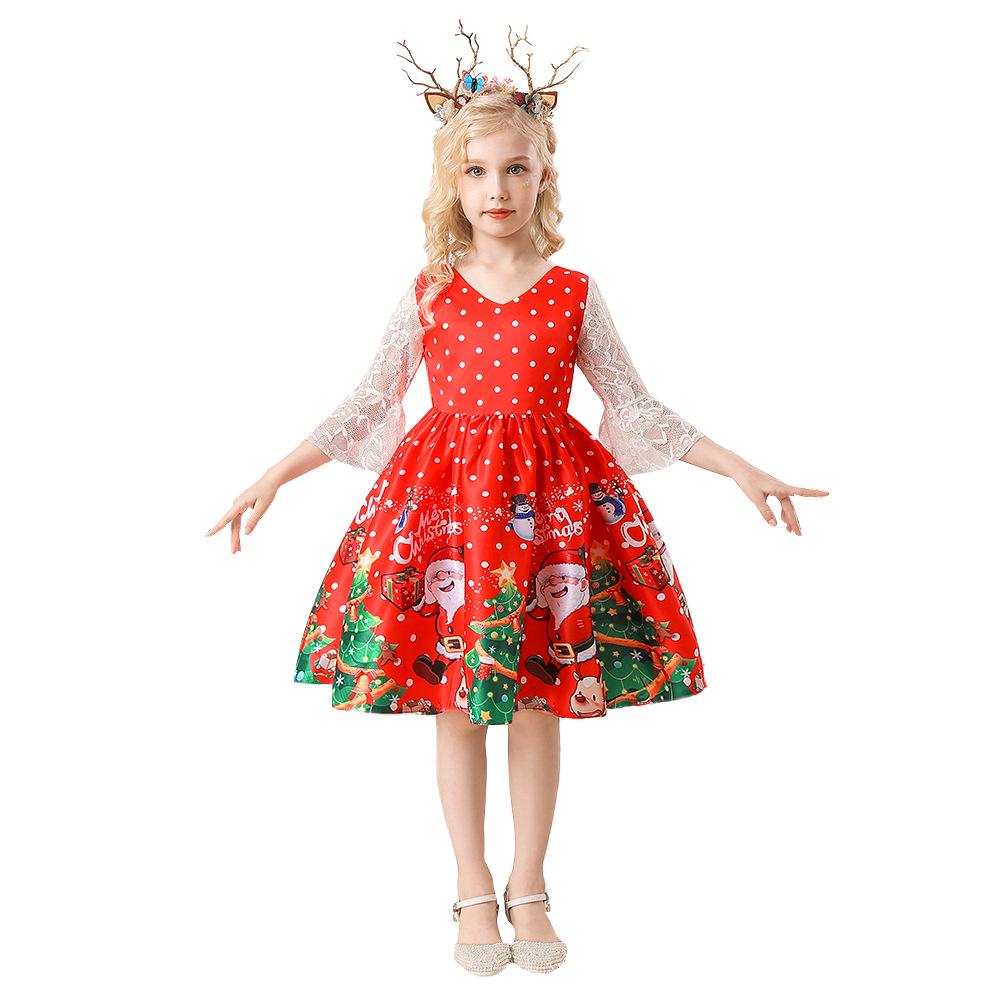 2025 European & American Christmas Santa Claus Girls' Puffy Princess Dress