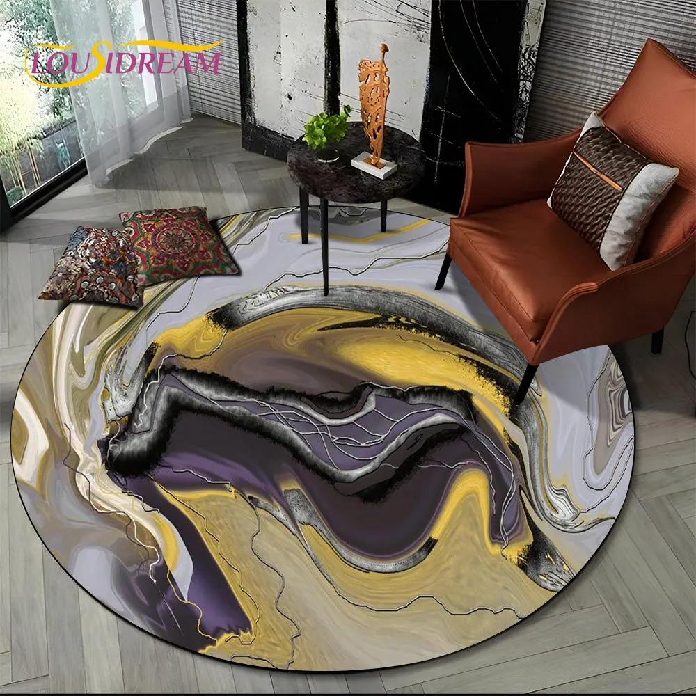HD Colour Gold Nordic Marble Splendid Round Area Rug,Carpet for Living Room Bedroom Sofa Playroom Decor,kids Non Slip Floor Mat