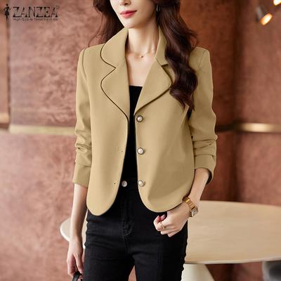 Women Casual Turn Down Collar Long Sleeve Cardigan Blouse