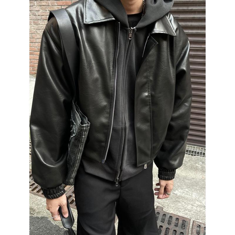 

DM Tenacious Men s Retro Boxy Leather Jacket with Padded Shoulders 2XL