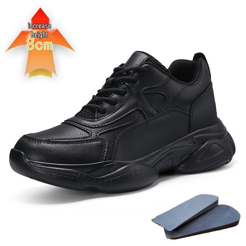 Men's 8CM Height-Increasing Thick Sole Casual Dad Sneakers - Trendy, Versatile White Genuine Cowhide Shoes
