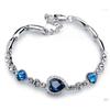 Fashion Ocean Heart Shaped Topaz Zircon Crystal Rhinestone Love Bracelet Jewelry For Women