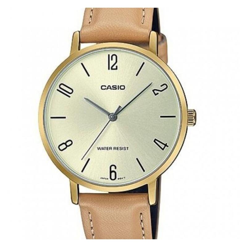 Casio STANDARD Series Classic Simple Exquisite Fashion Quartz Movement Leather Strap Japanese and Korean Watch Women's Watch Gold Dial LTP-VT01GL-9B2