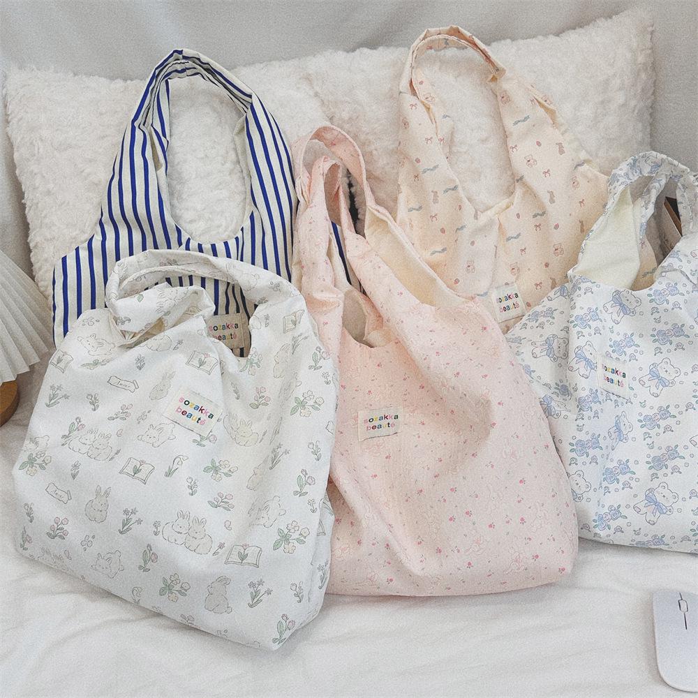 Korean Summer Embossed Canvas Tote Bag - Large Capacity, Niche Design, Shoulder and Underarm Style