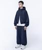 Prinoar [Set] String Oversized Two-Way Zip-Up Hoodie + Single-Pleat Wide Pants - Navy
