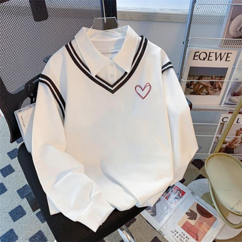 

Весна Осень Женская Одежда Отложной Воротник Геометрический Пуловер Пуговицы Фонарик Длинный Рукав Офисная Леди Имитация Двойки Топы XXL белый