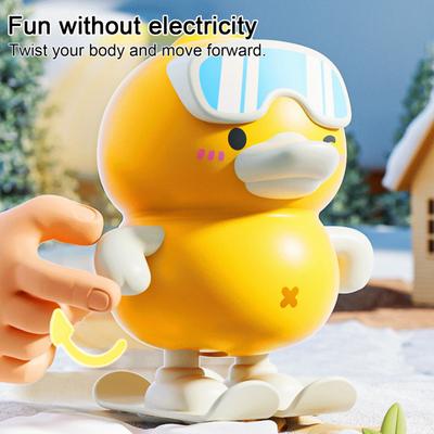 Wind-up Ski Duck Toy Jumping Snowboarding Yellow White Duck Toy Toddlers Boys Girls Educational Interactive Clockwork Animal Toy