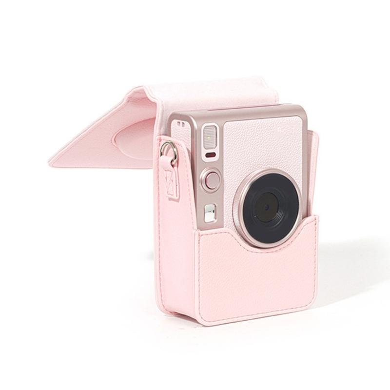 Étui d'appareil photo bandoulière étanche antichoc en cuir PU rose pour Mini EVO Sac de rangement compact avec bandoulière réglable