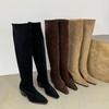 Suede Long Tube Stacking Boots Pointed Retro Western Cowboy Boots Autumn and Winter Thin Boots But Knee High Heel Knight Boots