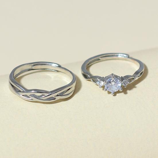 Yousheng 1 Pair Couple Ring Opening Hollow Twisted Valentine's Day Gift Women Men Rhinestone Finger Ring Fashion Jewelry