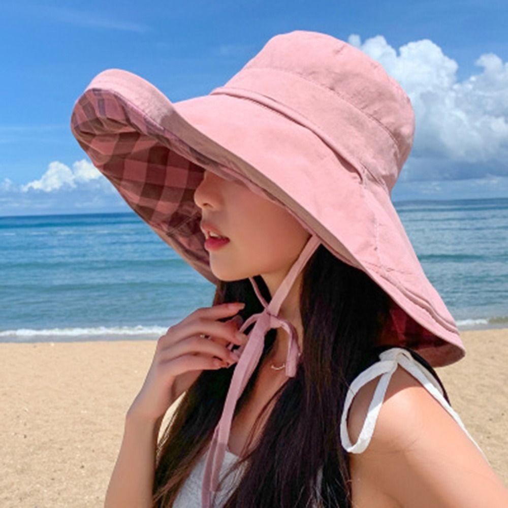 Foldable Sun Protection Hats Double-sided Beach Bucket Hat Leisure Fisherman Hat  For Ladies Girl